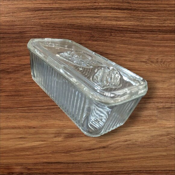 Federal Glass Rectangular Butter Dish With Lid Vintage Ribbed Clear Patterned Gl - Picture 1 of 9